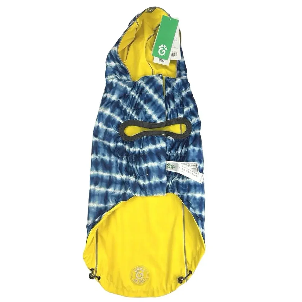 GF Pet NWT Reversible Elasto-Fit Yellow & Blue Tie Dye Print Dog Raincoat Sz XL